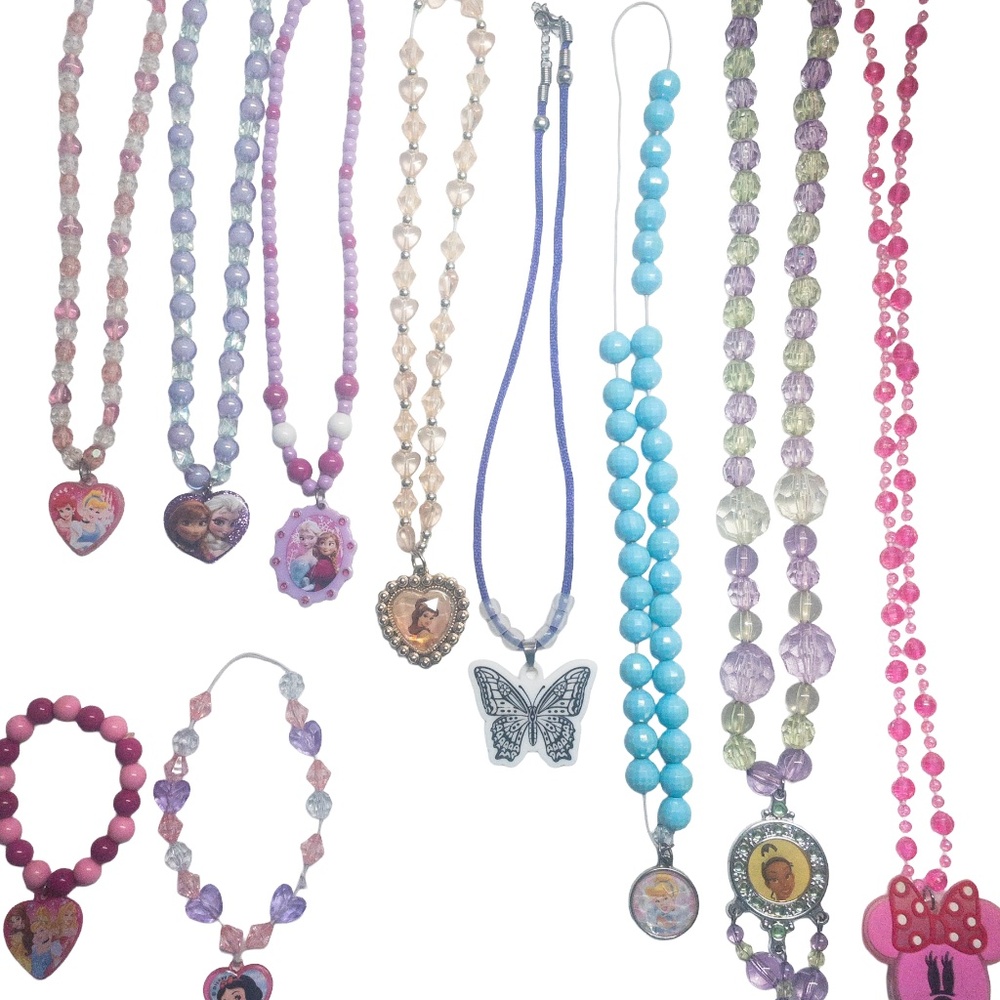 10 PC Set of Disney Princess Youth Jewelry Necklaces Bracelets Beaded Colorful